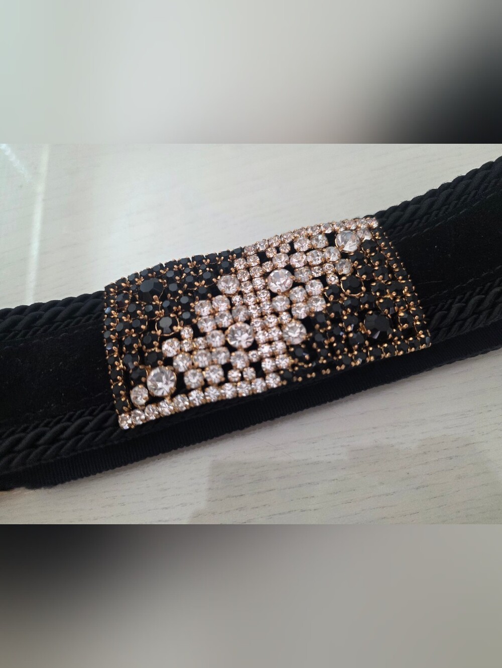 Vintage 80s Gutos Black & Clear Crystal Embedded Suede Made in Austria